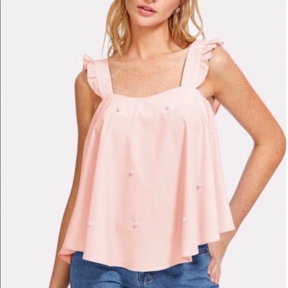 Pink Ruffle Tank Top with Pearls - Picture 3 of 6